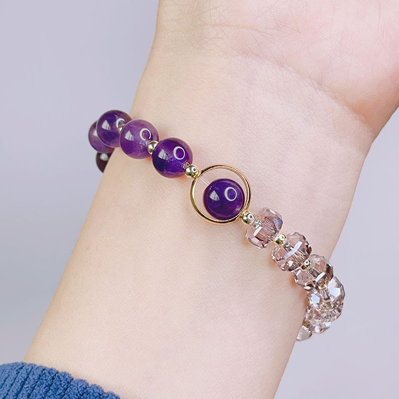 Pulsera con dijes curativos de trébol de cuatro hojas y cristal de amatista de Buda