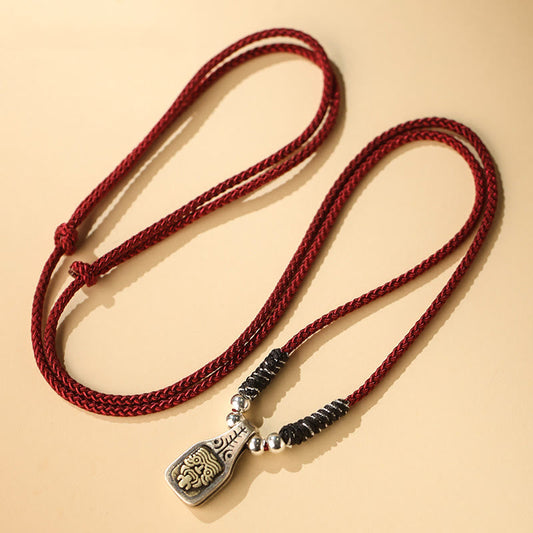 Collar con colgante de cuerda con piedras de Buda tibetanas de plata de ley 925, con la diosa Zakiram de la riqueza y la protección.