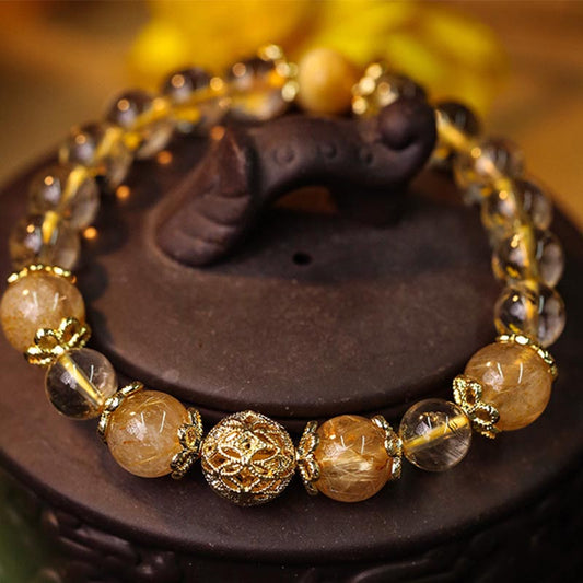 Pulsera de protección de la prosperidad con cuarzo rutilado, amatista y citrino natural de Buddha Stones
