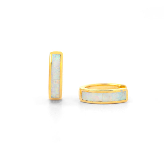 Opal Inlay Huggie Earrings - Touch Bling