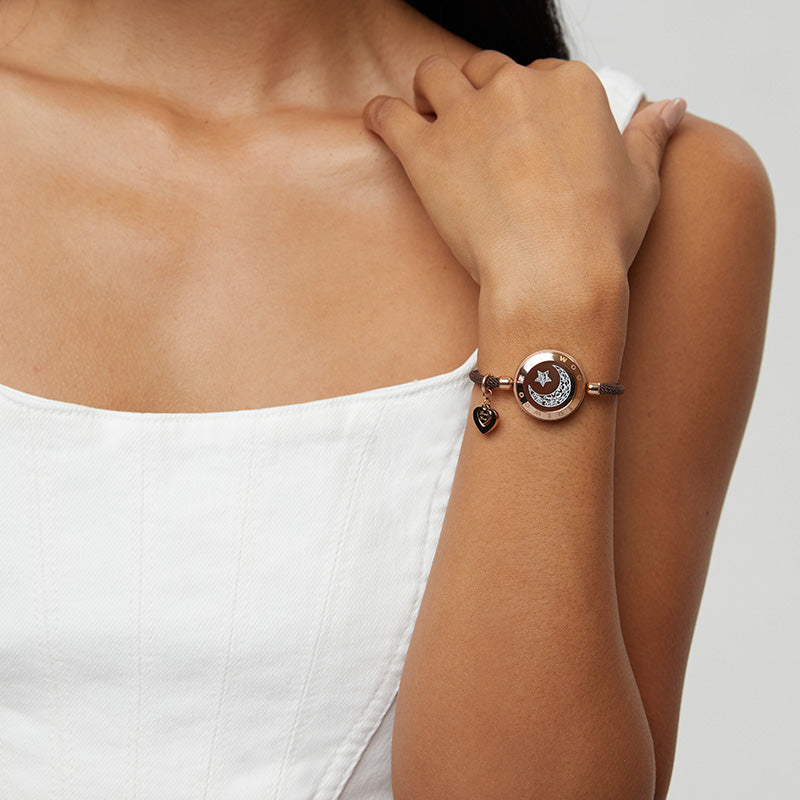 Moon&Star Touch Bracelets with Milan Rope (Brown+Brown) - Touch Bling