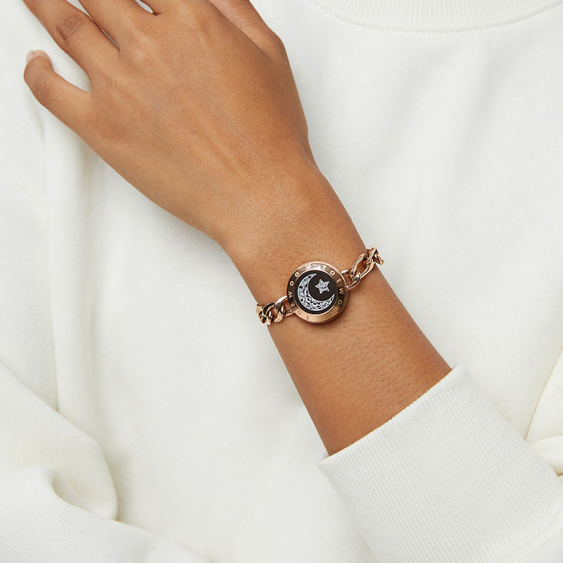 Sun&Moon Touch Bracelets with Figaro Chain (Black+Rose Gold) - Touch Bling