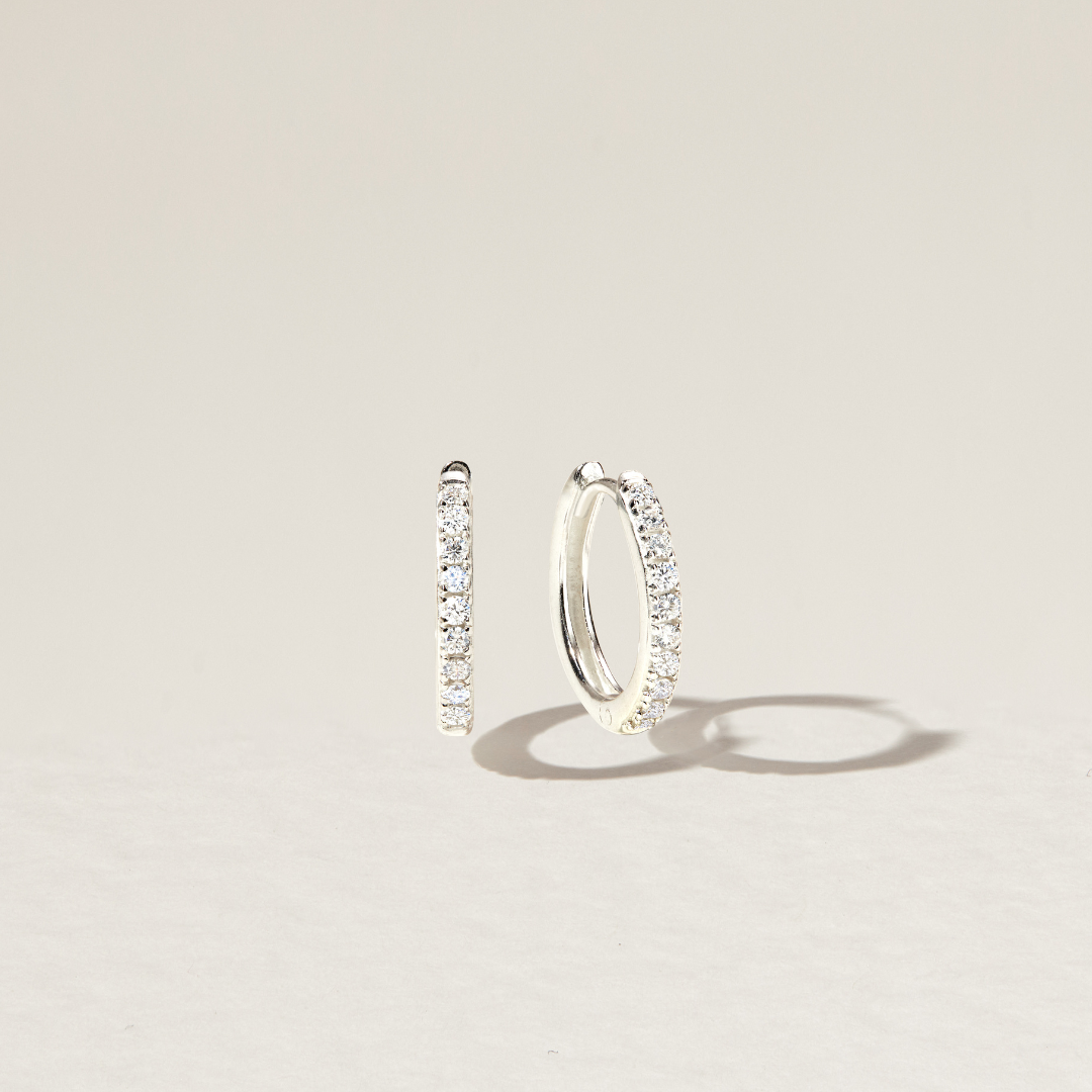 Solid White Gold Genuine Diamond Style Large Hoop Earrings