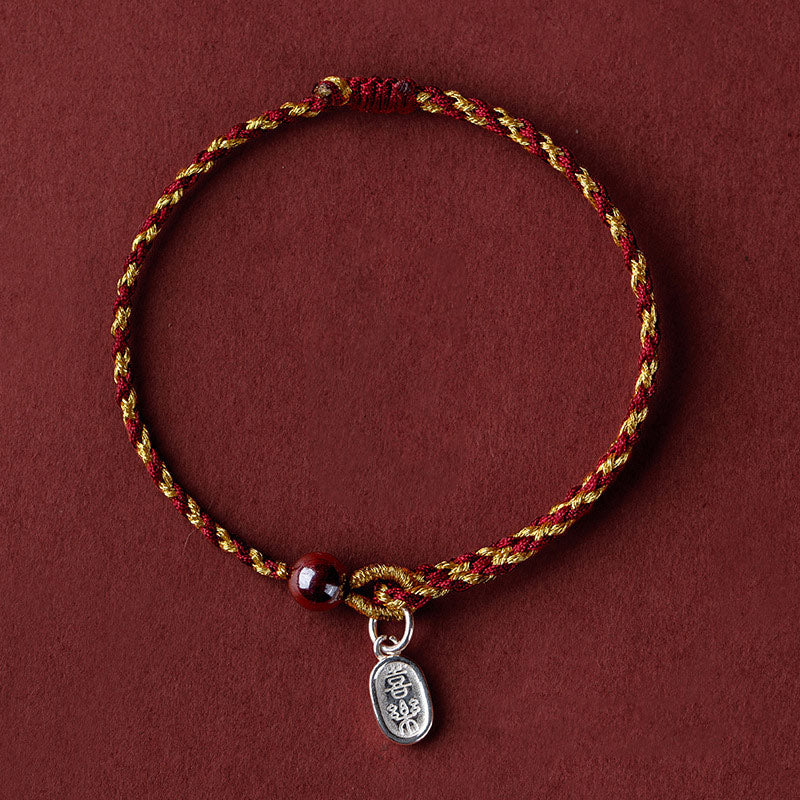 Pulsera trenzada con dije de paz y alegría de loto, hecha a mano con piedras de Buda y cuerda de oro rojo