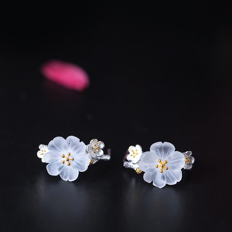 Pendientes de plata de ley 925 con piedras de Buda y flores de ciruelo bendecidas