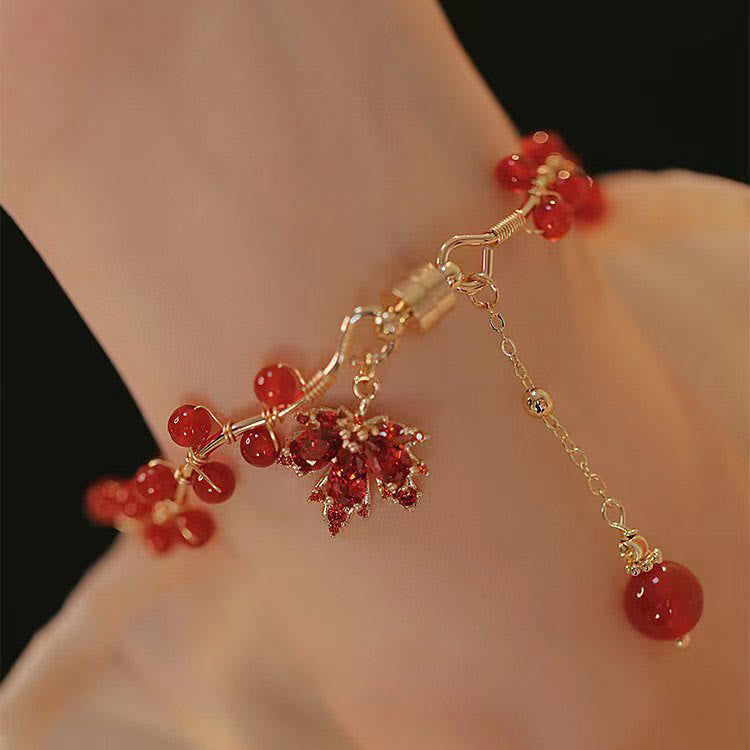 Buddha Stones Rotes Ahornblatt Glücksbringer Armband