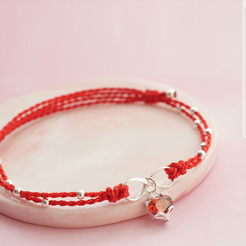Tobillera con piedras de Buda, corazón de amor, símbolo del infinito, hilo trenzado