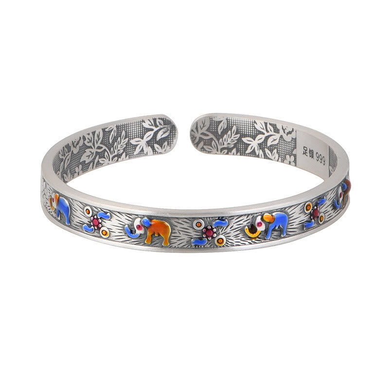 Pulsera brazalete con piedras de Buda, plata de ley 999, elefante, fuerza y sabiduría