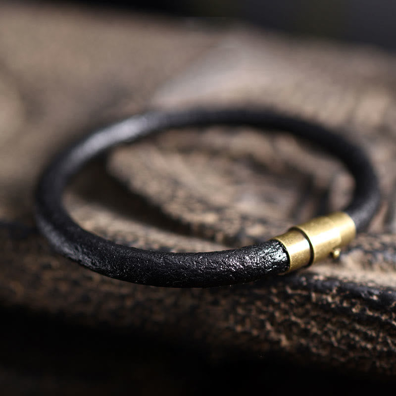 Buddha Stones Retro Leder Glück Heilung Kupfer Magnetschnalle Armband