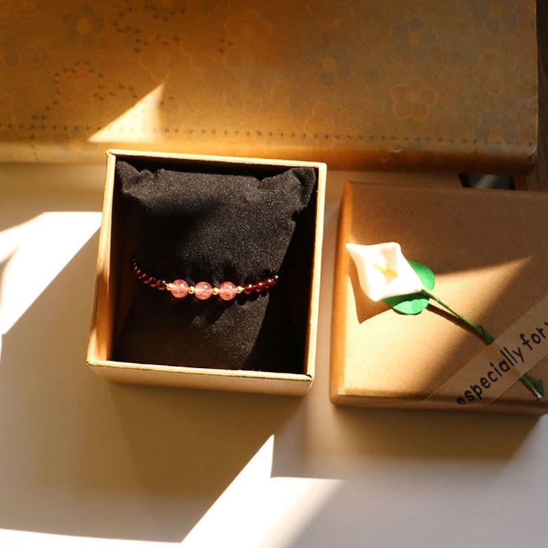 Pulsera de piedra de Buda con cuarzo fresa y granate natural