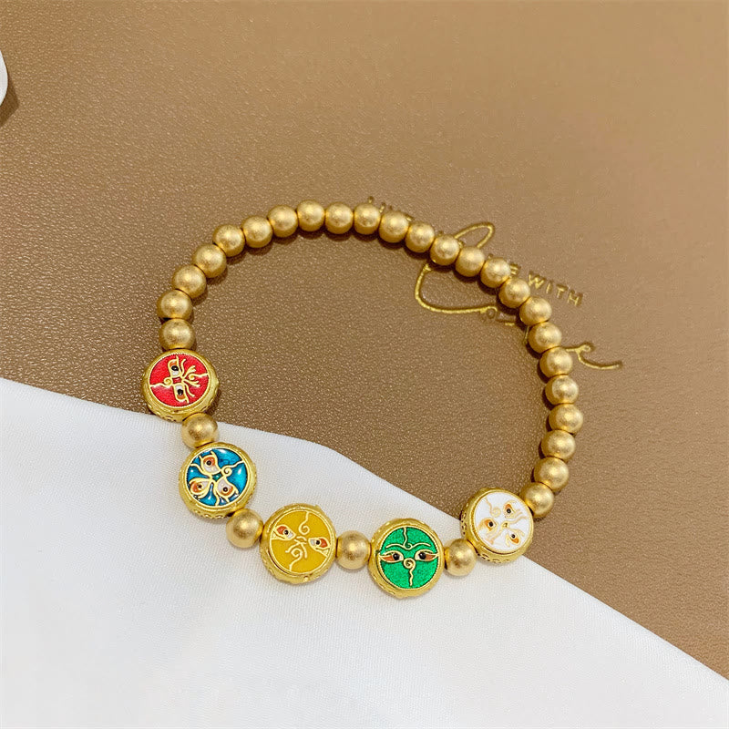 Pulsera tibetana de cuentas de cobre de Buda, cinco dioses de la riqueza, para la suerte
