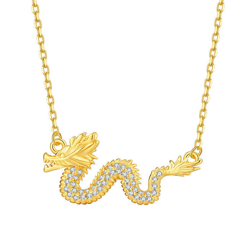 Collar con colgante de cadena de la suerte con piedras de Buda en plata de ley 925, con el Año del Dragón, un dragón dorado auspicioso.