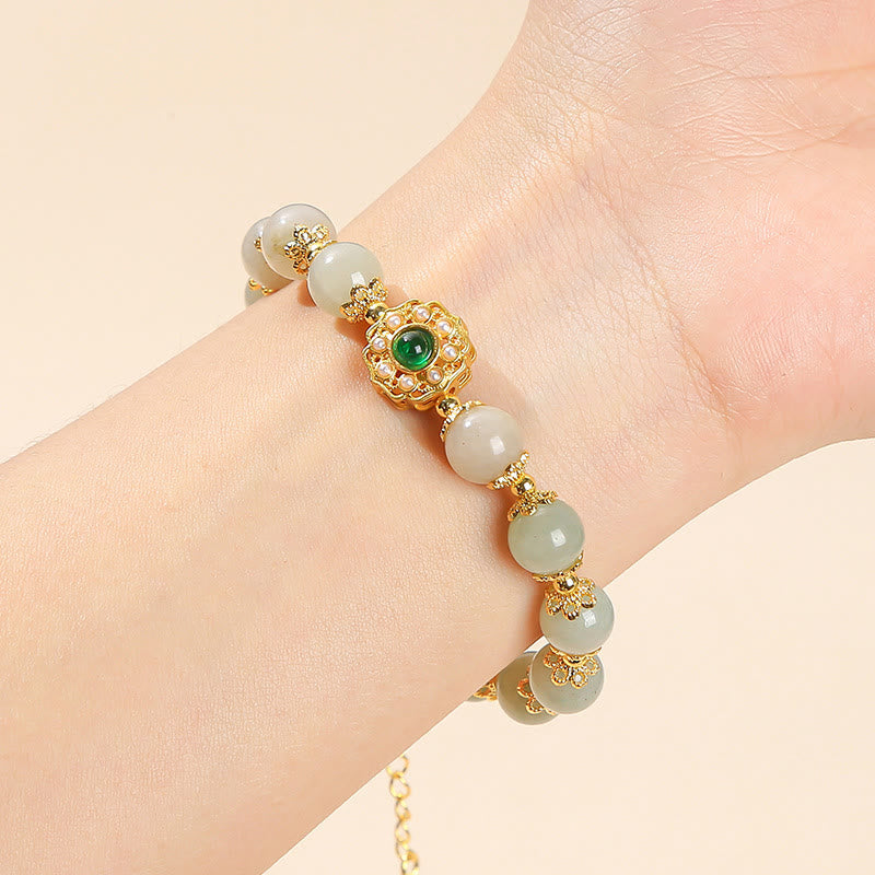Buddha Stones Armband mit Perlenkette aus natürlicher Jade