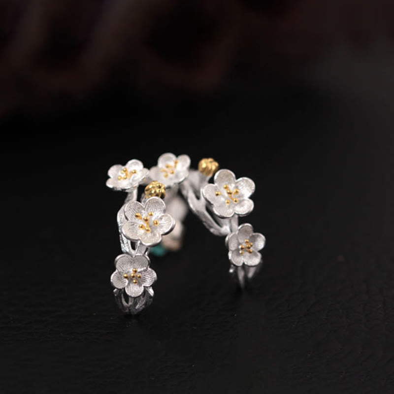 Pendientes de plata de ley 925 con piedras de Buda y flores de ciruelo bendecidas