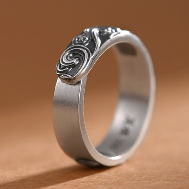 Buddha Stones 999 Sterling Silber Glücksverheißende Wolken graviert Segen verstellbarer Ring