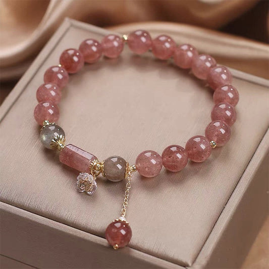 Pulsera con dije positivo de flor de circón y cuarzo fresa natural de Buddha Stones