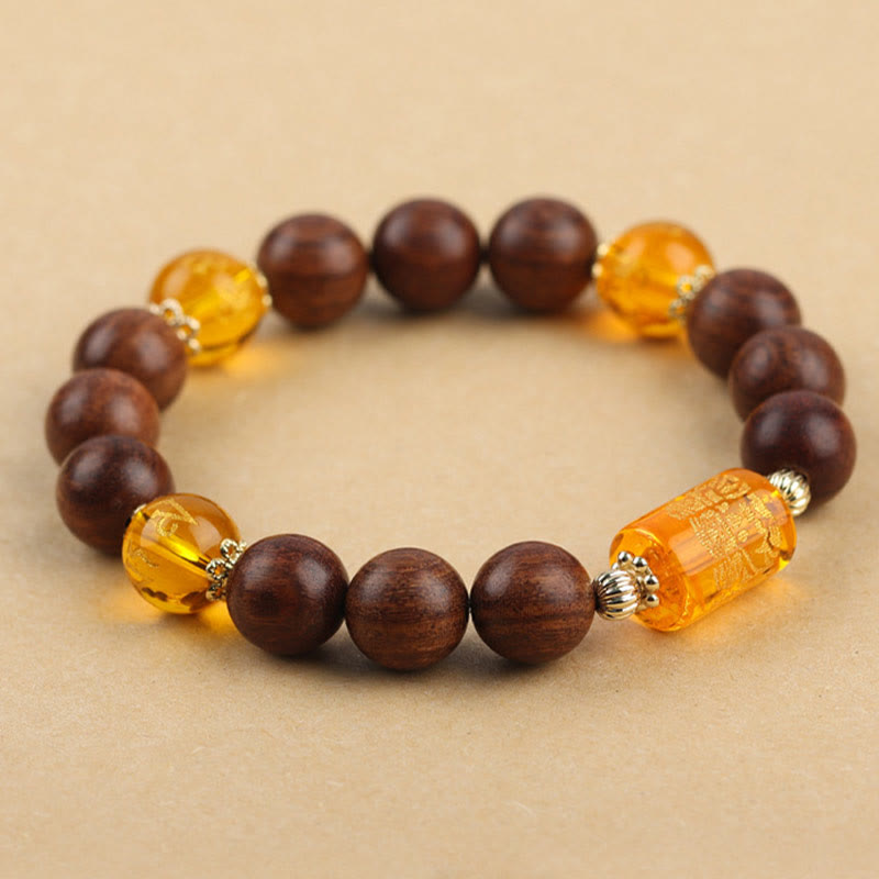Pulsera de protección de cristal Om Mani Padme Hum, Dios de la Riqueza, con piedras de Buda de madera natural de Phoebe Zhennan