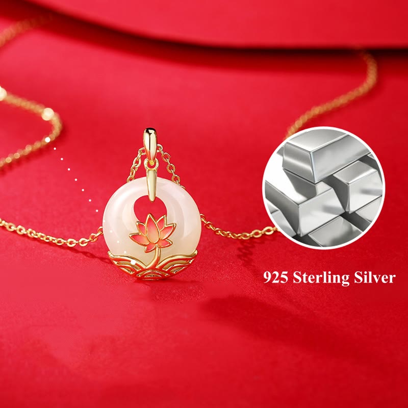 Buddha Stones 925 Sterling Silber Hetian Weiße Jade Lotusblüte Segen Halskette Anhänger
