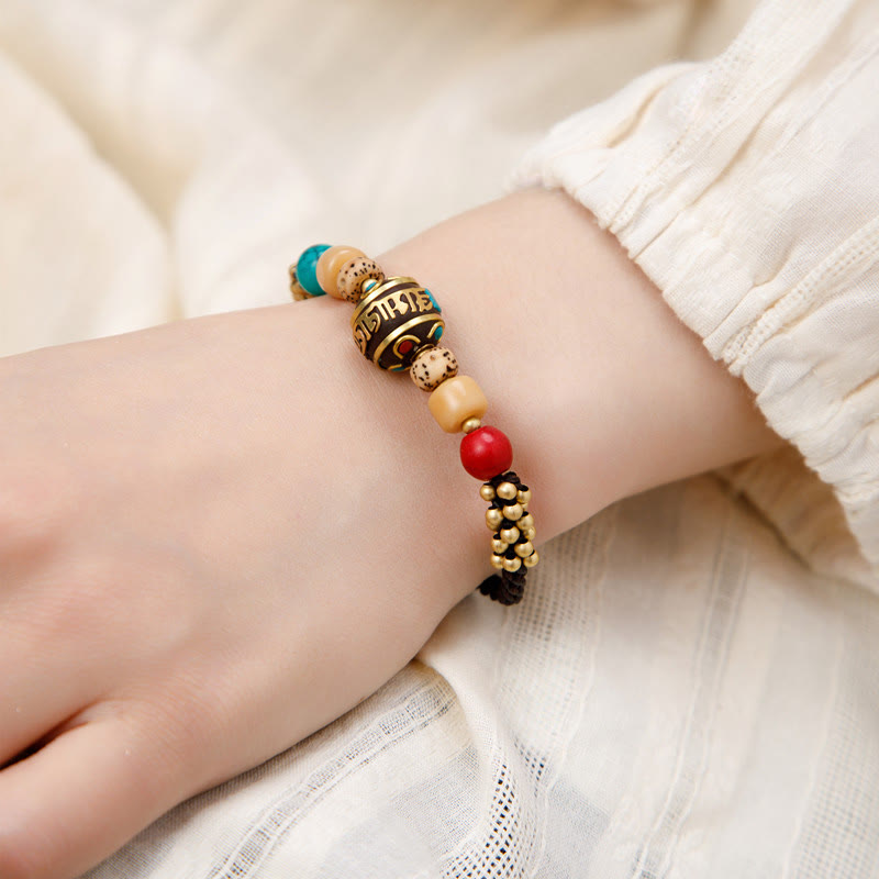 Armband mit tibetischen Buddha-Steinen, Türkis, Om Mani Padme Hum, Schutz und Stärke