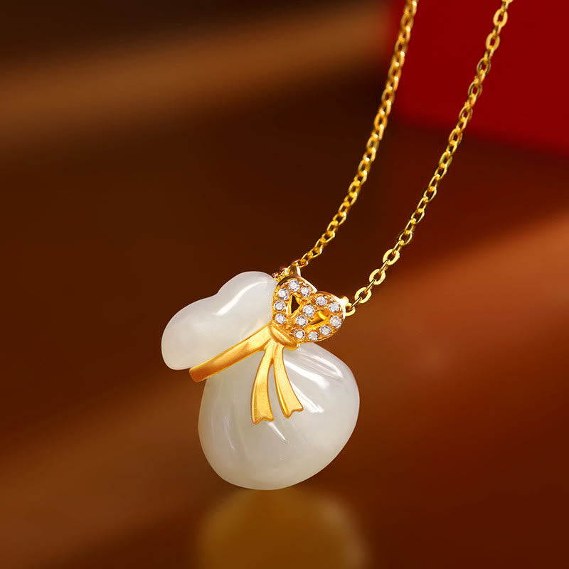 Colgante de jade blanco hetiano natural con piedras de Buda y bolsa de dinero de la suerte