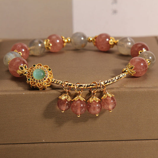 Pulsera con borlas curativas de cuarzo fresa y piedra lunar de Buddha Stones