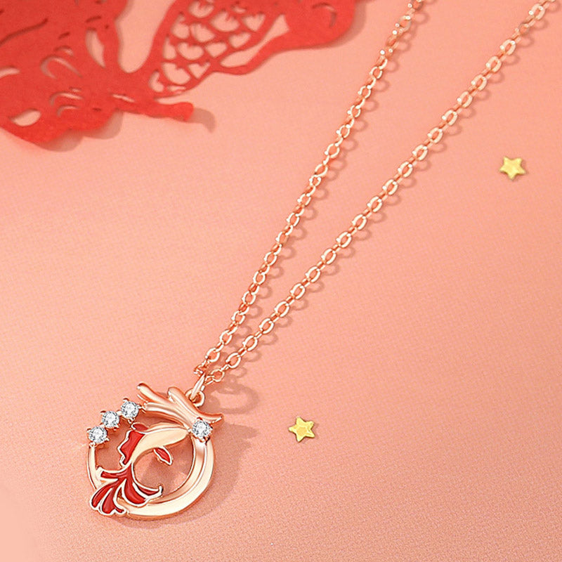 Pulsera con colgante de plata de ley 925 con piedras de Buda y el símbolo del Año del Dragón, pez koi, Fu