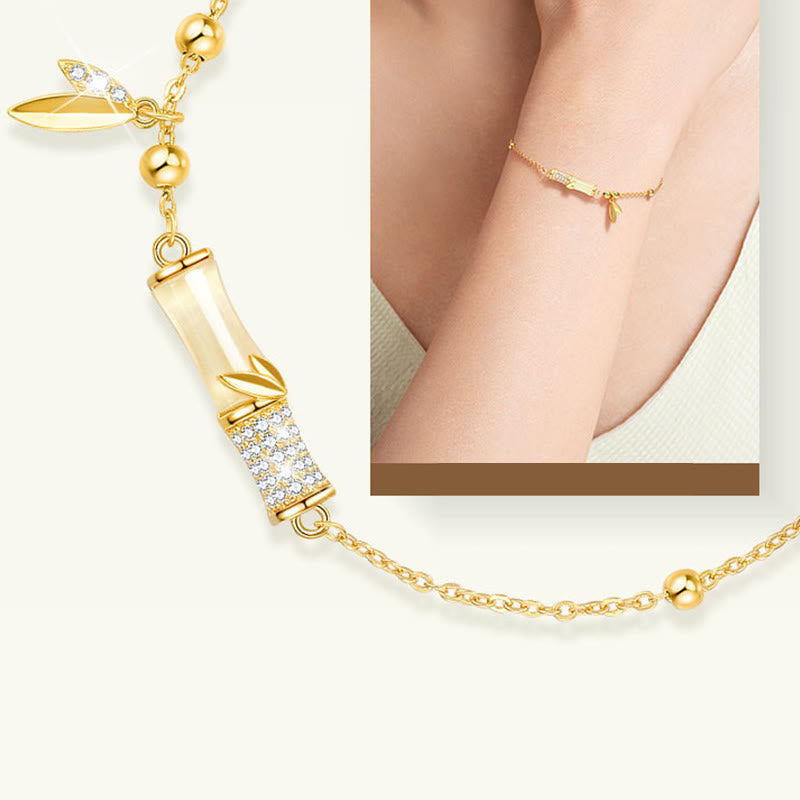 Pulsera de la suerte con piedras de Buda, plata de ley 925, chapada en oro de 18 quilates, jade blanco, bambú y circón.