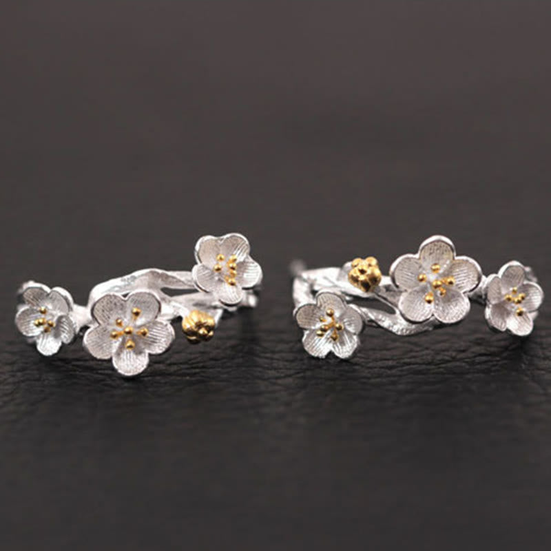 Pendientes de plata de ley 925 con piedras de Buda y flores de ciruelo bendecidas