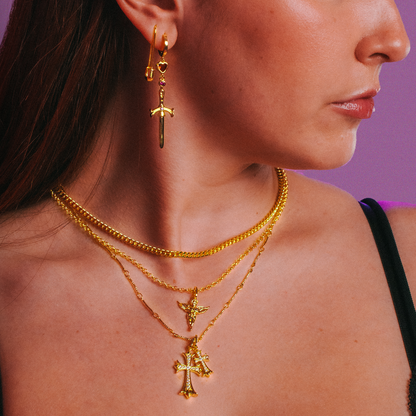 Collar con colgante de doble cruz