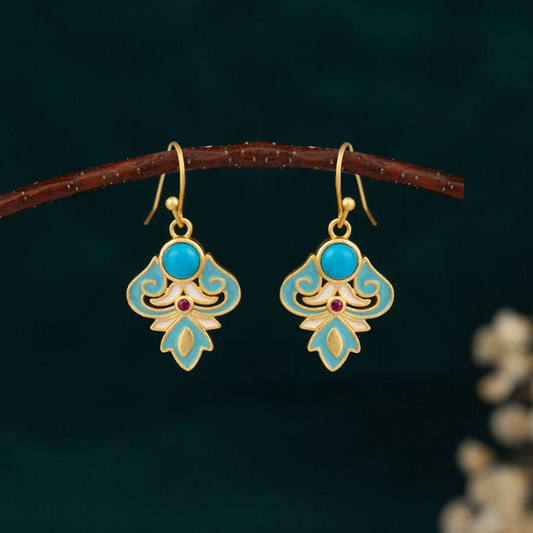 Pendientes colgantes con turquesa, esmalte y cobre de Buddha Stones