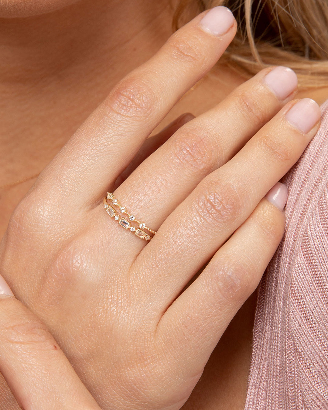 Ringset mit Diamanten und weißem Topas