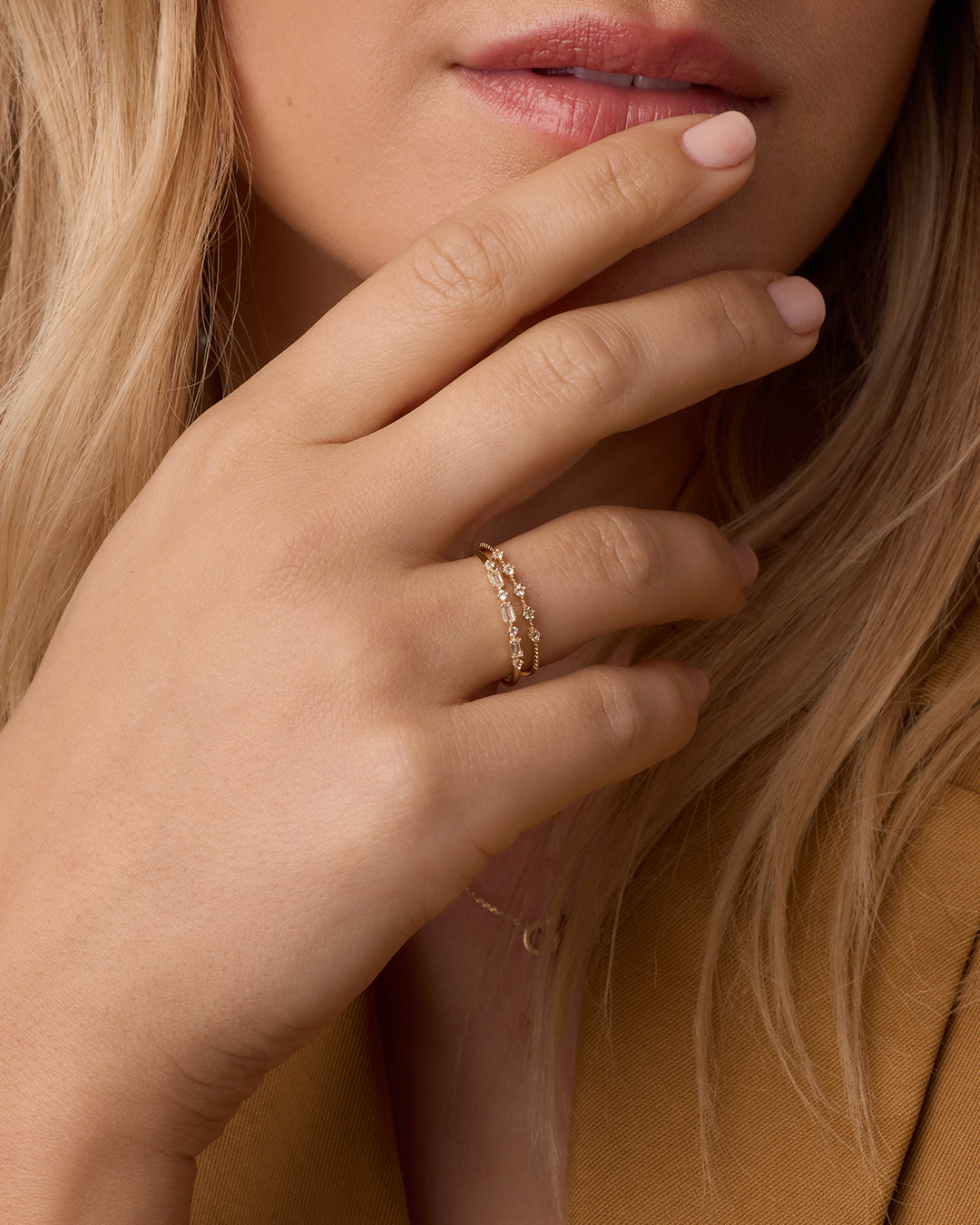 Ringset mit Diamanten und weißem Topas