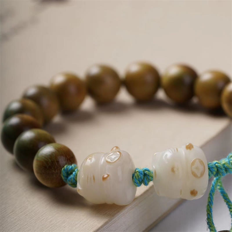 Pulsera positiva con semillas de bodhi de sándalo verde y piedras de Buda, gato de la suerte