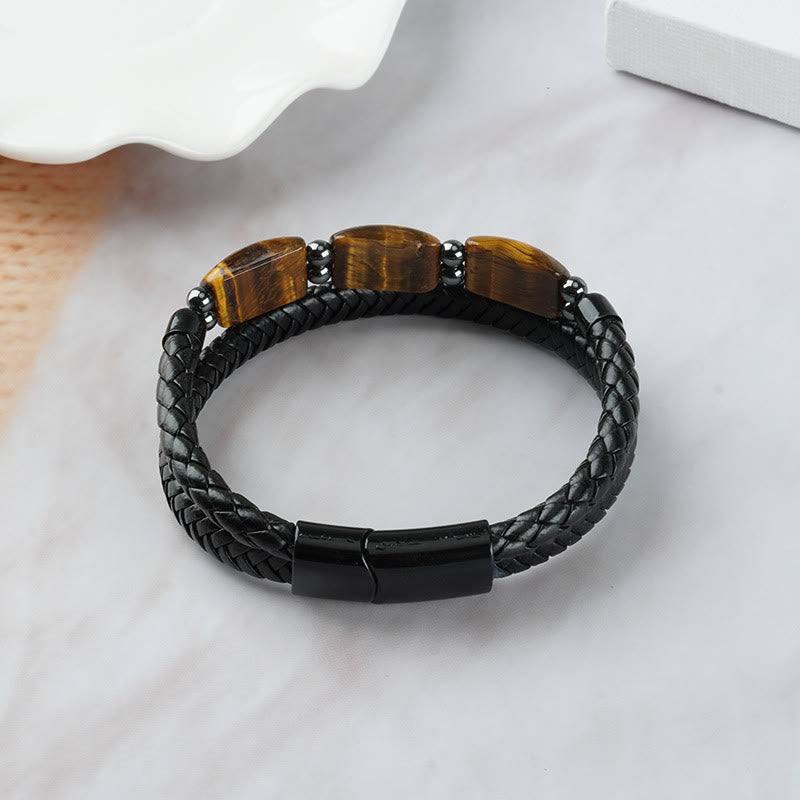 Pulsera de cuero con hebilla magnética y protección de fuerza de voluntad con ojo de tigre natural y piedras de Buda