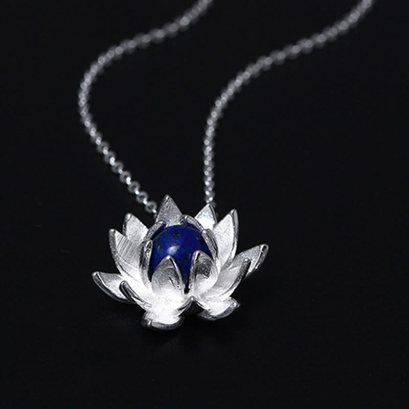 Collar con colgante de flor de loto y lazurita de plata de ley 925 con piedras de Buda para el autocuidado
