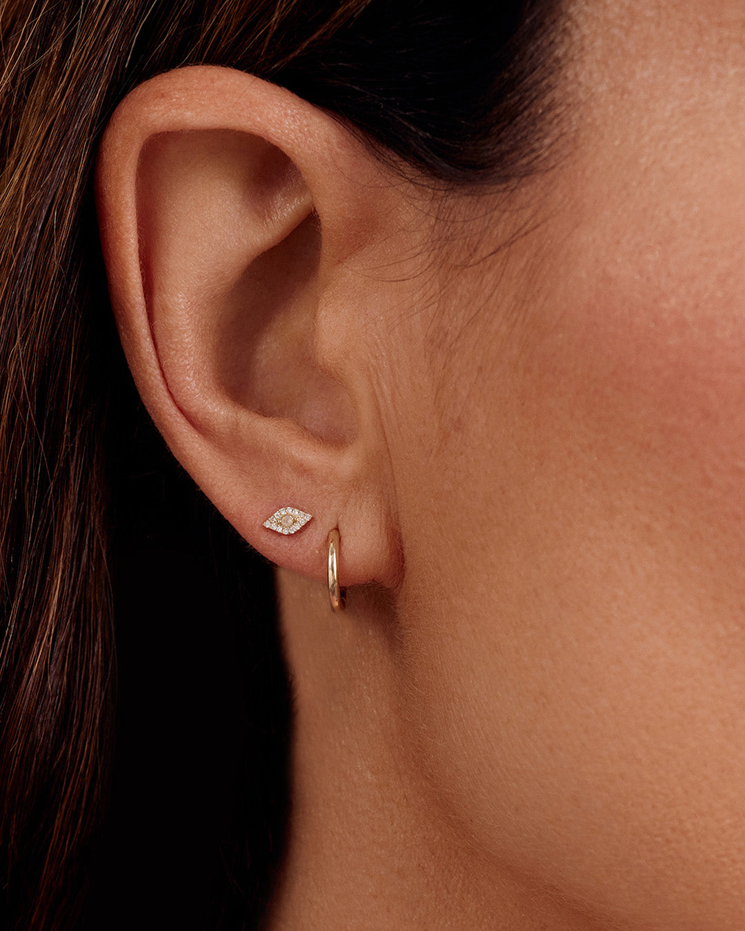 Pendientes individuales con forma de ojo malvado de diamante