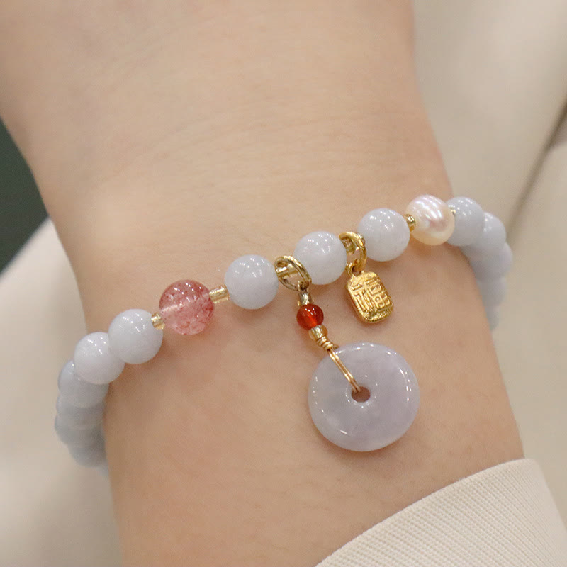 Pulsera con dije de gato, calabaza, conejo y calcedonia natural de aguamarina y piedras de Buda
