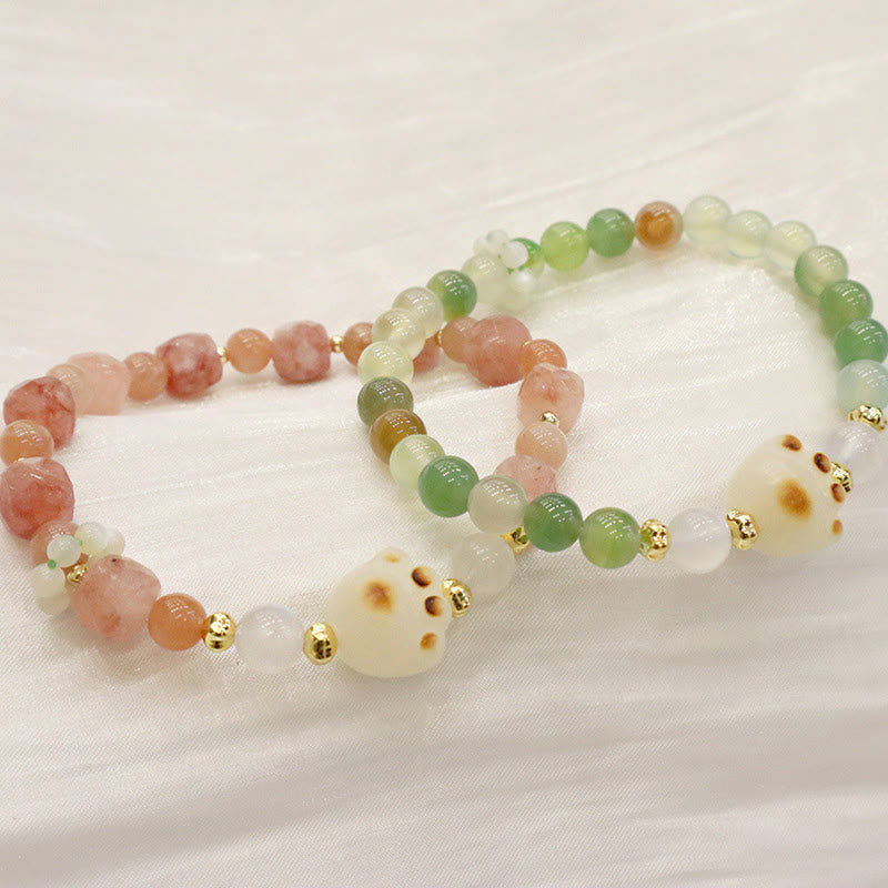 Pulsera de soporte con piedras de Buda, ágata verde, piedra solar, ojo de gato, semilla de Bodhi y pata de gato