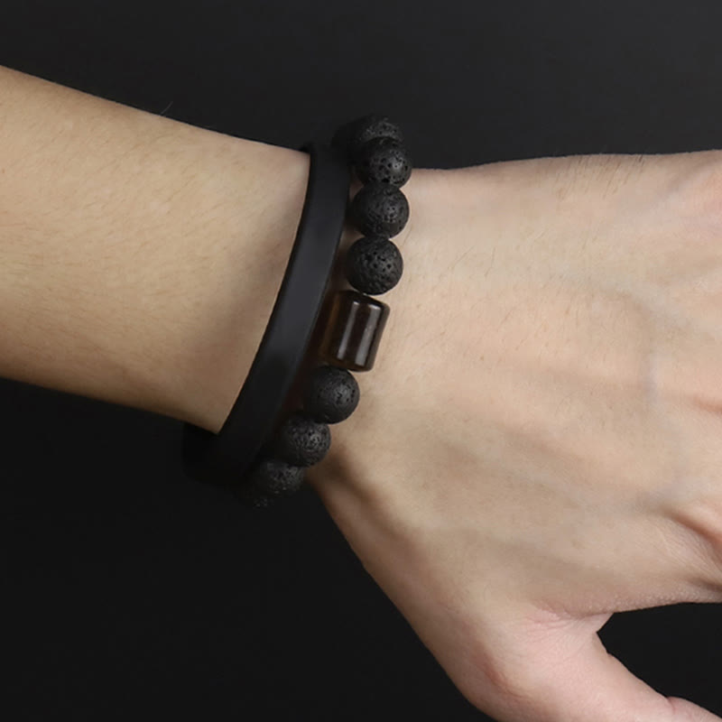 Pulsera curativa de piedra de lava, ébano y ojo de tigre