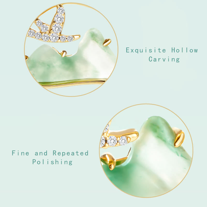 Conjunto de collar y pulsera con colgante de la suerte, piedras de Buda, cobre bañado en oro de 18 quilates, jade natural y calcedonia. Un panorama de ríos y montañas.