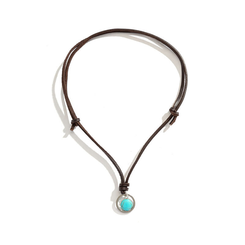 Collar con colgante de piedra turquesa redonda de Buda y fuerza protectora