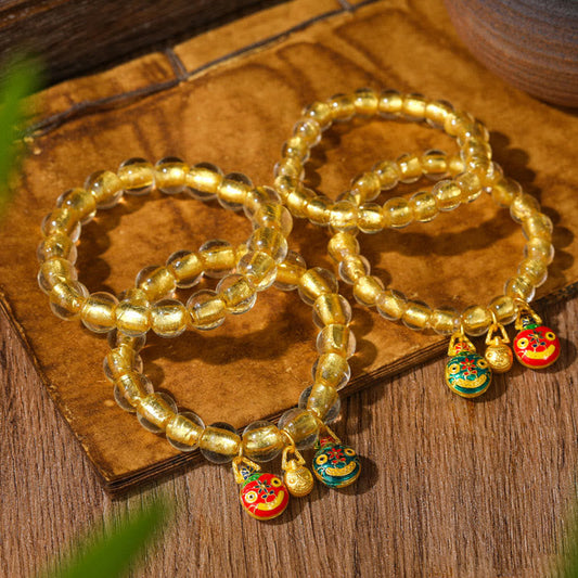 Pulsera de la fortuna con cuentas de vidrio Liuli y amuleto familiar de la bestia devoradora de oro y piedras de Buda