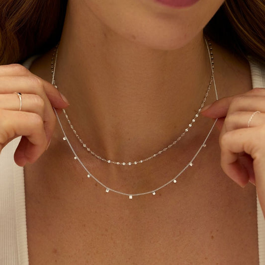 Silver Square and Circle Charm Necklace