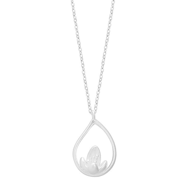 Collar con colgante de flor de loto y flor de loto de plata de ley 925 con piedras de Buda y diseño floral.
