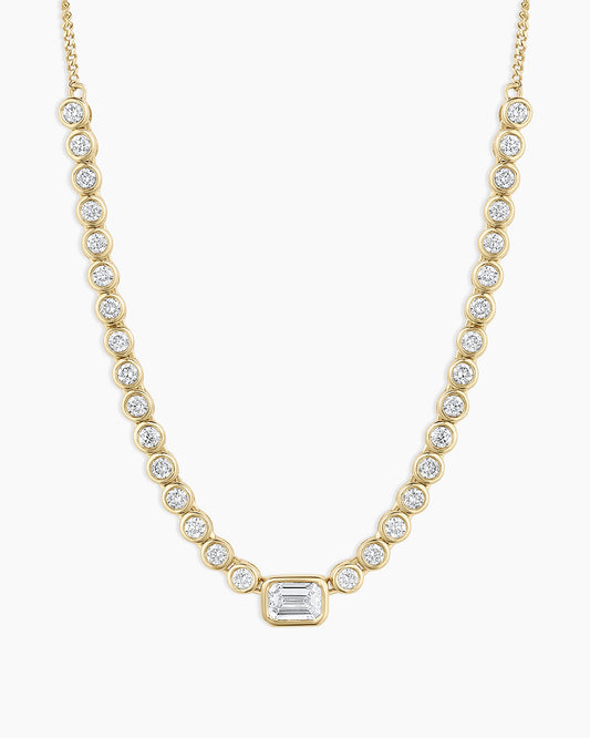 Collar de hilera de esmeraldas y diamantes cultivados en laboratorio