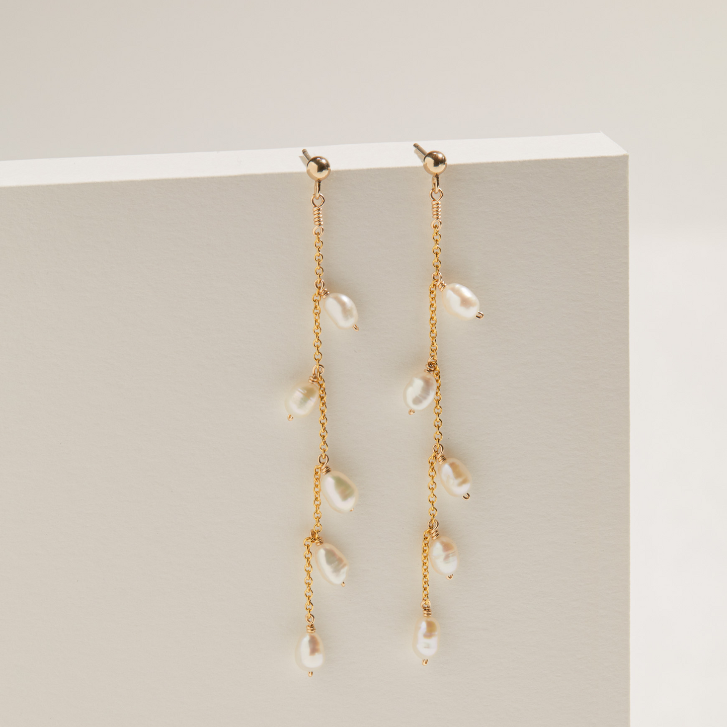 Solid White Gold Seed Pearl Drop Earrings