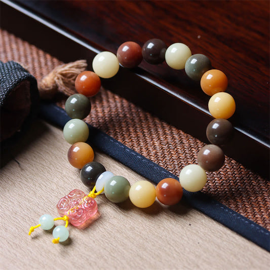 Pulsera de la paz con dije de cristal de Liuli y semillas de Bodhi con degradado multicolor natural de piedras de Buda