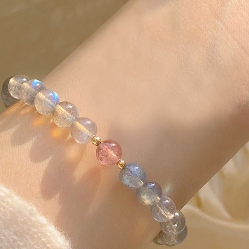 Pulsera de piedras de Buda con piedra lunar, cristal rosa y cinabrio, con propiedades curativas positivas
