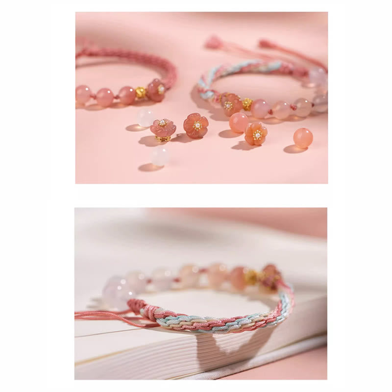Pulsera de hilo hecha a mano con piedras de Buda, ágata natural degradada, nudo de reencarnación, flor de durazno, riqueza y suerte.