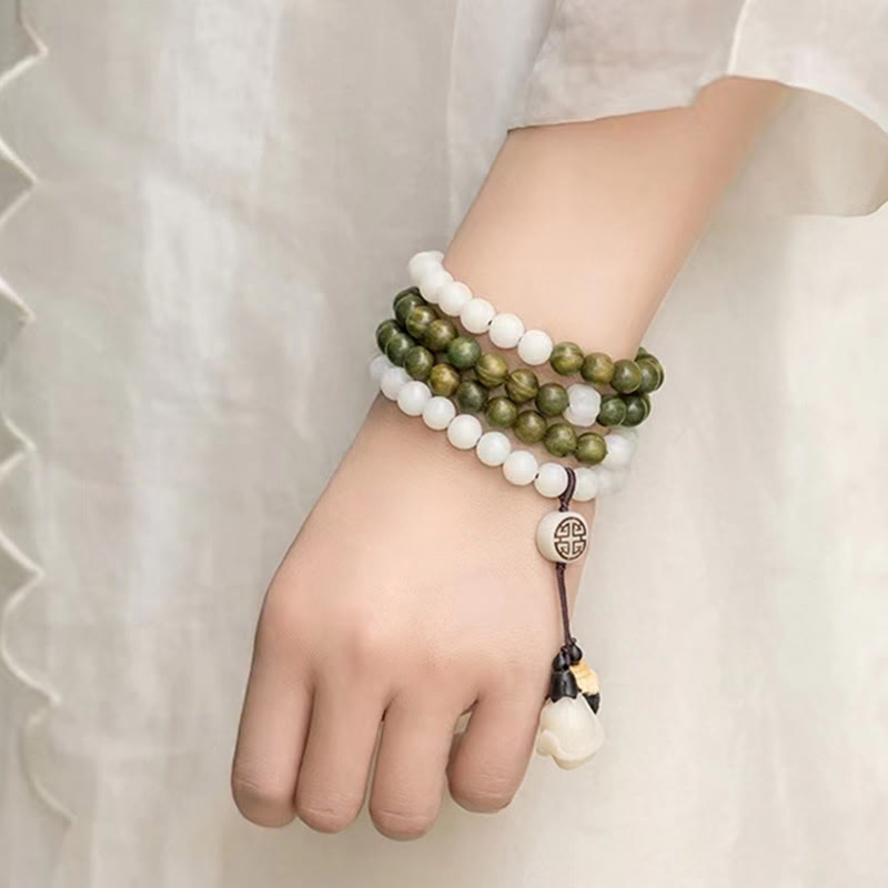 Buddha Stones Natürliches grünes Sandelholz Bodhi Seed Beruhigendes Armband